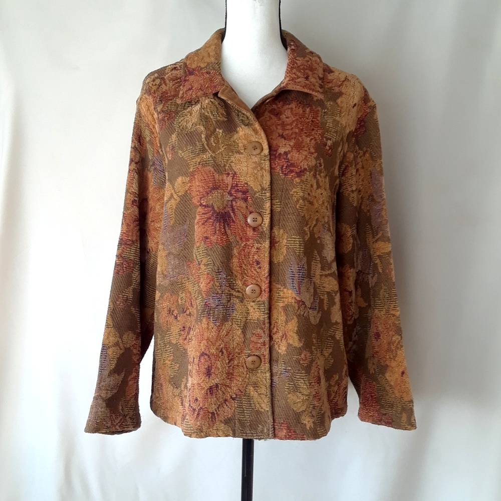 Vintage 1990s Barn Fly Floral Print Tapestry Button Down Jacket Size 1X